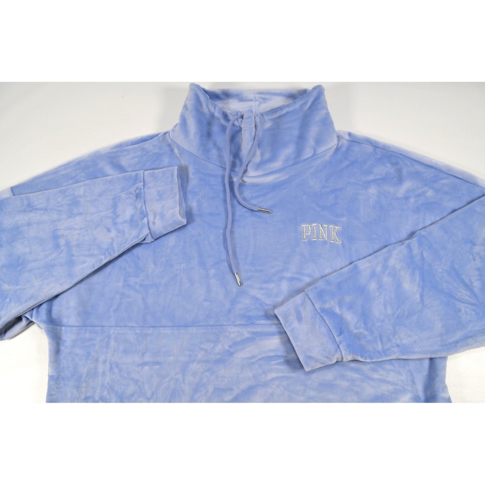 Victoria's Secret PINK Brand Blue Soft Plush Pullover Women's M High Neck Pocket - Picture 5 of 16